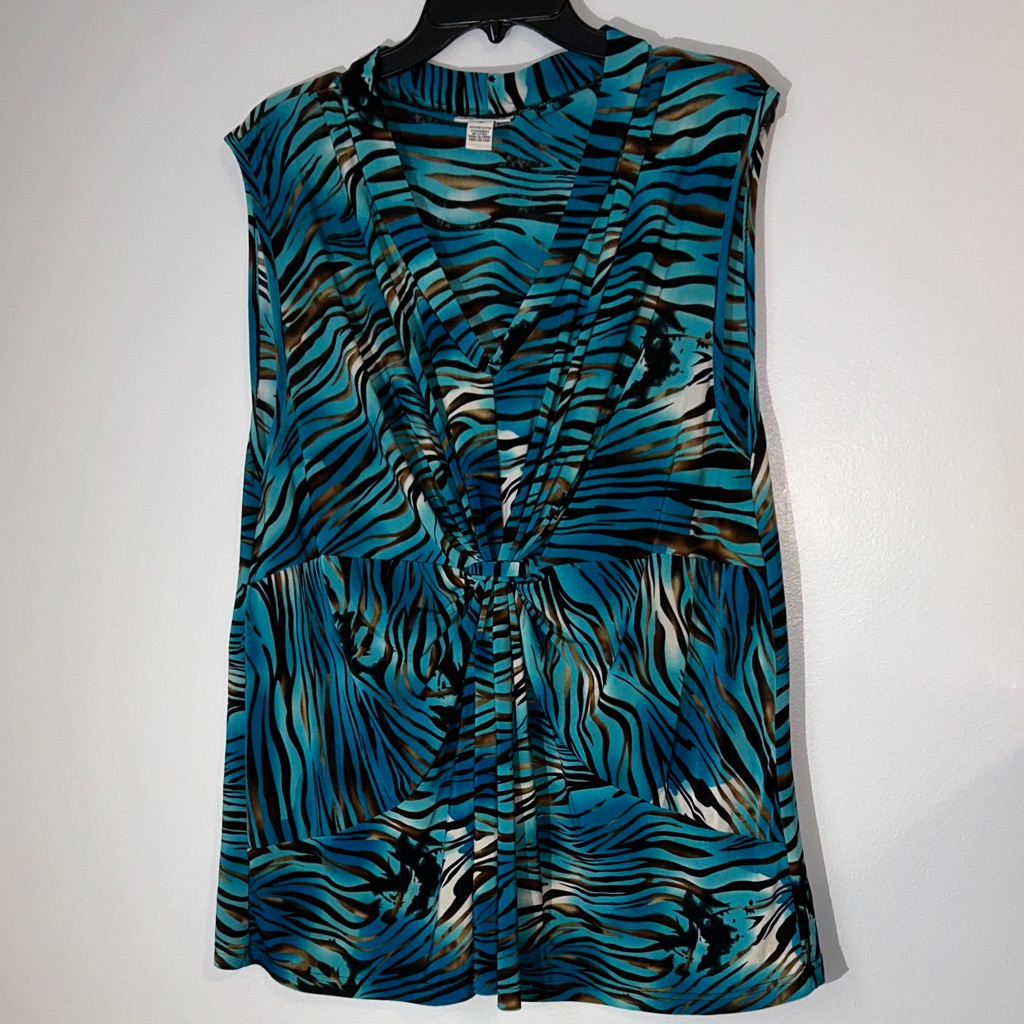 Chic Zebra Print Blouse In Blue Plus Size 3x